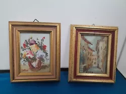 Buy 2 X Small Painting Impressionist Otello Detoni Floral & Street Scene -Framed • 25£