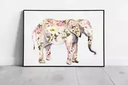 Buy Elephant Covered In Pink Cherry Blossom Floral Watercolour Painting • 6.43£