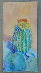 Buy Blooming Barrel Cactus Original Watercolor Painting RAMfish Artist 8  X 15  • 103.60£