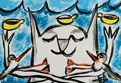 Buy ACEO Original Cat Painting Beach Coffee Seagulls Collectible Art Samantha McLean • 9.91£