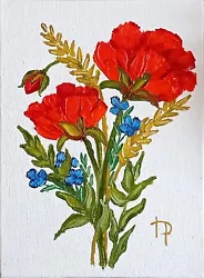 Buy Poppies Painting Original Oil Artwork Red Flowers Wall Art 5x7  Floral Art • 28.94£