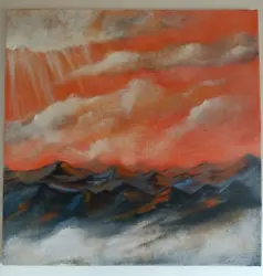 Buy Original On Canvas Board, Mountain And Clouds ,home Decor On 20x20 Cm • 17.77£