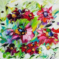 Buy Original Oil Painting Daisy Wildflowers Colorful Artwork Floral Landscape Art • 30.95£