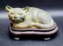 Buy Vintage Bronze Cheshire Cat Sculpture On A Wood Base !! • 756.84£