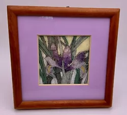 Buy VTG Handmade Gemstone Picture Of Iris Framed Matted Wooden Frame Freestanding • 24.93£