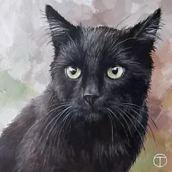 Buy Black Cat Original Acrylic Painting Pet Portrait Animals 8x8 Inches   Ⓣ • 38.66£
