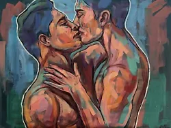 Buy Male Nude, Naked Man,  Gay Erotic Queer Art, Men Kiss Oil Painting Homoerotic • 650£