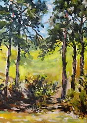 Buy Tall Trees In Sunshine Nature Woods Forest Impressionist Original Oil Painting • 35£