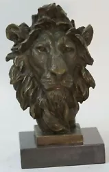 Buy 100% Solid Bronze Male Lion Head Bust By Miguel Lopez Sculpture Figurine Decor • 331.09£
