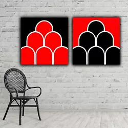 Buy 2 Original Hard Edge Red Black White Abstract Paintings On Wood Panels Signed • 639.38£