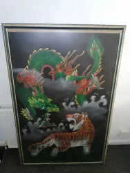 Buy Framed Oriental Neon Painting  Chinese Dragon And Tiger Canvas 90cmx140cm Xlarge • 249.99£