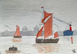 Buy ACEO Original Watercolour Painting. Sailing Barge On The River Thames. Boats. • 2.95£