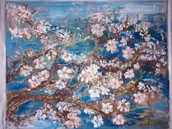 Buy Abstract Painting On Canvas Acrylic, Hand Painted Cherry Blossom  • 290£
