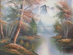 Buy Trees Forest Large Oil Painting Canvas Landscape Art Woods Snow Mountains River • 19.95£