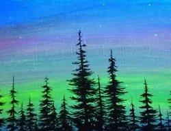 Buy Original Art Acrylic UV Glow Abstract Forest Woods Trees Night Sky Painting  • 20.08£