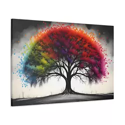 Buy Rainbow Tree Canvas MultiColoured Black White Oil Painting Print Nature Wall Art • 15.99£