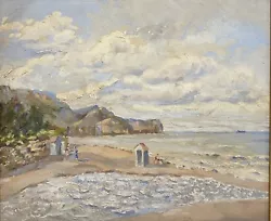 Buy Vintage Oil Painting BEACH HUT SEASCAPE Framed • 85£