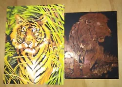 Buy Completed Painted Tiger And Etched Lion Pictures. Ready To Frame. Good Condition • 4.25£