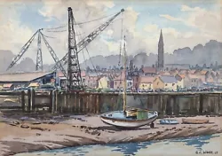 Buy Signed G E Wood 1962 Original Vintage Watercolour Landscape Whitby Harbour Scene • 33£