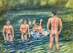Buy Original Gay Male Interest Swimming Men Art Oil Painting Dan Green • 239£