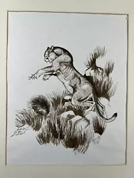 Buy Rusty Phelps Vintage Mountain Lion Watercolor & Ink Painting Signed 1971 Art • 235.30£
