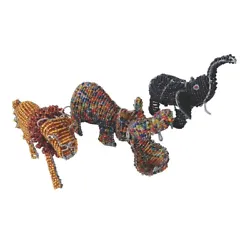 Buy Vintage Lion, Hippo, Elephant Beaded Wire African Tribal Art / Sculpture  • 21.81£