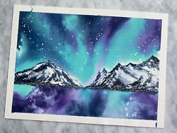 Buy Galaxy & Mountains | Original Hand Painted | Watercolour Painting | Signed • 50£