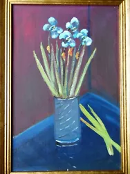 Buy Still Life Blue Iris Flowers In Blue  Pot.  Original Oil Georg Wissinger. 2016 • 95£