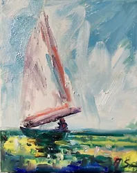 Buy Landscape Oil Painting Canvas Impressionism Collectable Sailboat At Sea Vtl • 30.02£