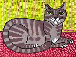 Buy Original Painting Tiger Cat, Folk/Naive Art On Book Cover • 30£