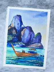 Buy Mountains & Sea | Original Hand Painted | Watercolour Painting | Signed • 45£
