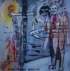 Buy Fine Unique Painting – Expressive Cityscape, Signed Jean Michel Basquiat, W COA • 711.55£