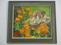 Buy Buchholz Painting Cat Kitten American Listed Flowers Butterfly Intrigue Vintage • 1,020.59£