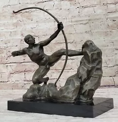 Buy Signed Juno Male Archer W/ Longbow & Arrow Real Bronze Sculpture Figurine Art • 221.60£
