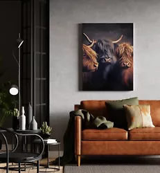 Buy Highland Cow Farming Painting Large A2 Canvas Kin FREE DELIVERY • 19.99£