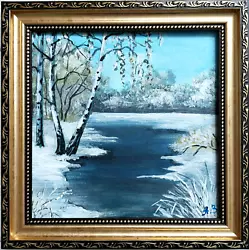 Buy Winter Landscape Painting Birch Tree Original Art  Christmas Gift Framed Artwork • 54.03£