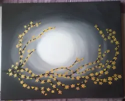 Buy ORIGINAL ART Striking Moon & Yellow Cherry Blossom Paintings #176 50x40cm  • 20£