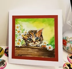 Buy Spring  Easter Greeting Cards Original Print Watercolor Painting Spring Cute Cat • 2.50£