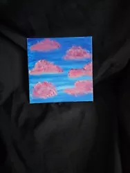 Buy Small Square Handpainted Acrylic Canvas Unframed Varnished - Candy Floss Clouds • 1.99£