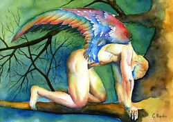 Buy PRINT Original Artwork Watercolor Painting Gay Interest Male Nude  Fallen Angel  • 17.95£