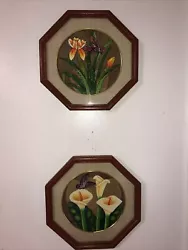 Buy 2- Framed Artwork Hand Painted On Natural Leaves Lillies-Daffodils-Butterflies • 12.40£