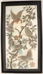 Buy Bird And Butterflies On Branch VINTAGE Painting Print On Silk FRAMED - H07 • 9.99£