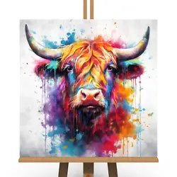 Buy Highland Cow Bright Colourful Canvas Print Picture Modern Scottish Wall Art Gift • 11.99£