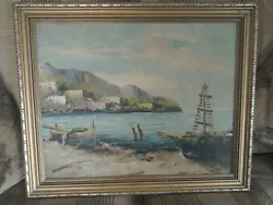 Buy Oil On Board Painting Of A Mediteranean Fishing Village Signed • 50£