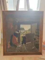 Buy Oil Painting, Antique From Denmark, 58x64 Home, Bryggers, Mother Child 1962. • 59.10£