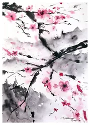 Buy Original Painting Cherry Blossom Art Tree Wall Art Floral Japanese 8 By 10 In • 67.80£