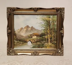 Buy Oil Painting Swiss Mountain Landscape Signed Gold Scroll Frame • 55£