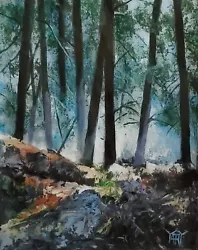 Buy YARY DLUHOS Landscape Forest Trees Morning Mist Woods Original Art Oil Painting • 100.17£