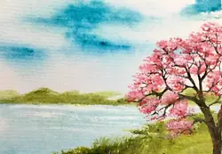 Buy ACEO Original Painting Sakura Flowers Art Card Pink Acrylic Color Small • 7.35£