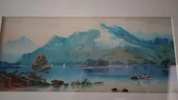 Buy Vintage Gilt Framed Mountain Lake Landscape Sailing Painting Signed 44x26cm Good • 29.50£